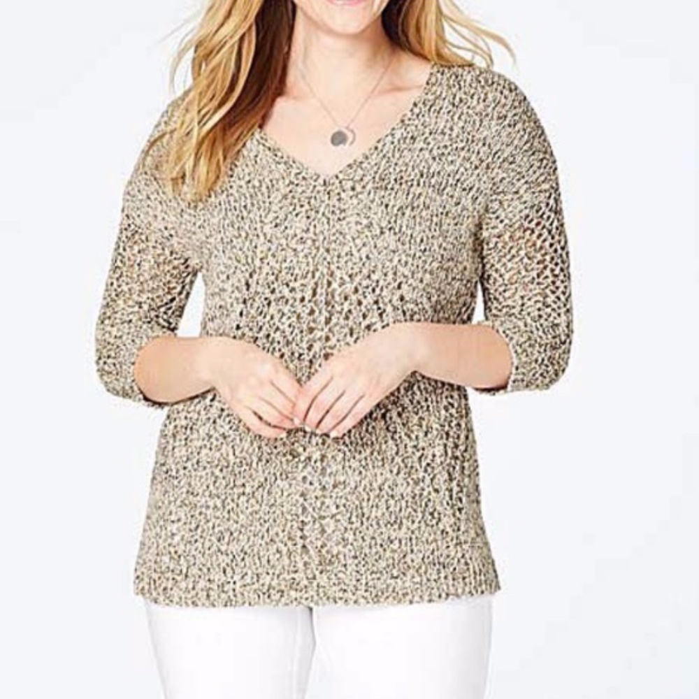 J Jill | Crochet Knit Pullover Sweater Womens Size S Beige Cotton Blend